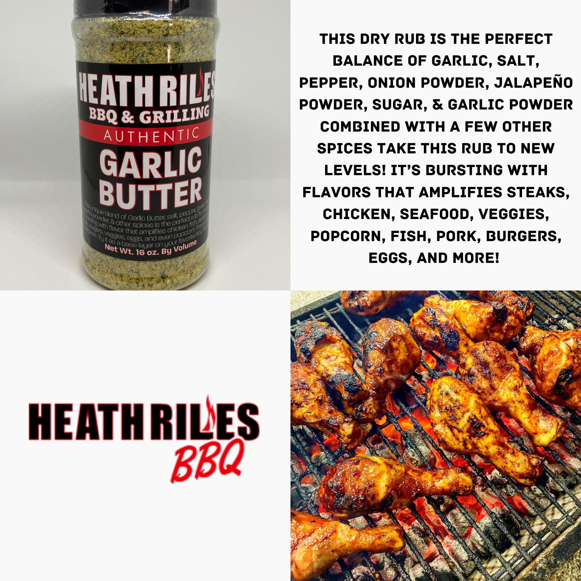 Heath Riles BBQ - Garlic Butter Rub Shaker, 16 oz. - Outdoor Home